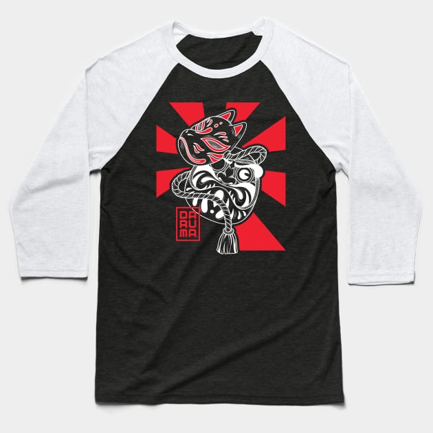 Japanese daruma doll with kitsune mask illustration Baseball T-Shirt by Spes.id